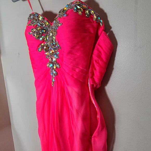 Strapless Jeweled Pink Prom Dress - Picture 4 of 17